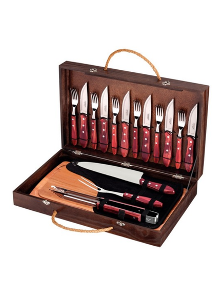 JUEGO P/ ASADO 17PZAS CHURRASCO CEREZO C/ MADERA TRAMONTINA